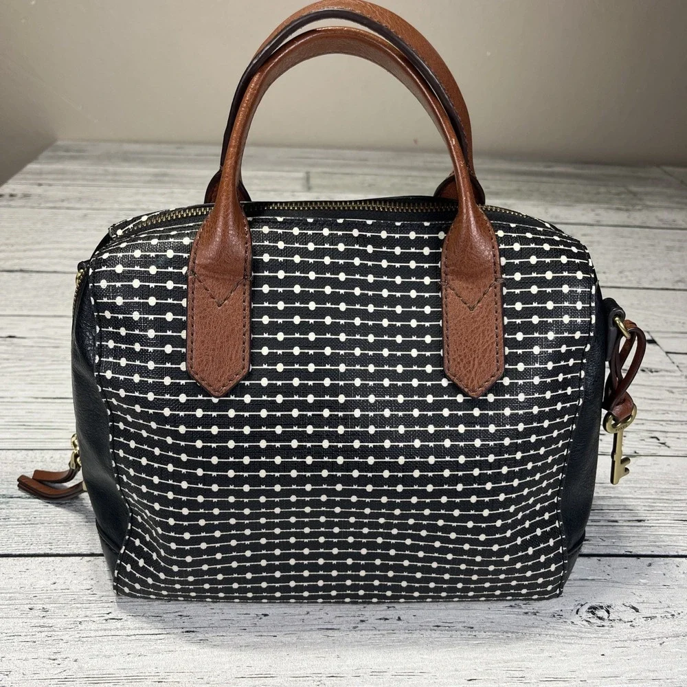 Fossil Fiona‎ Dash/dot Black And White Handbag Key bag